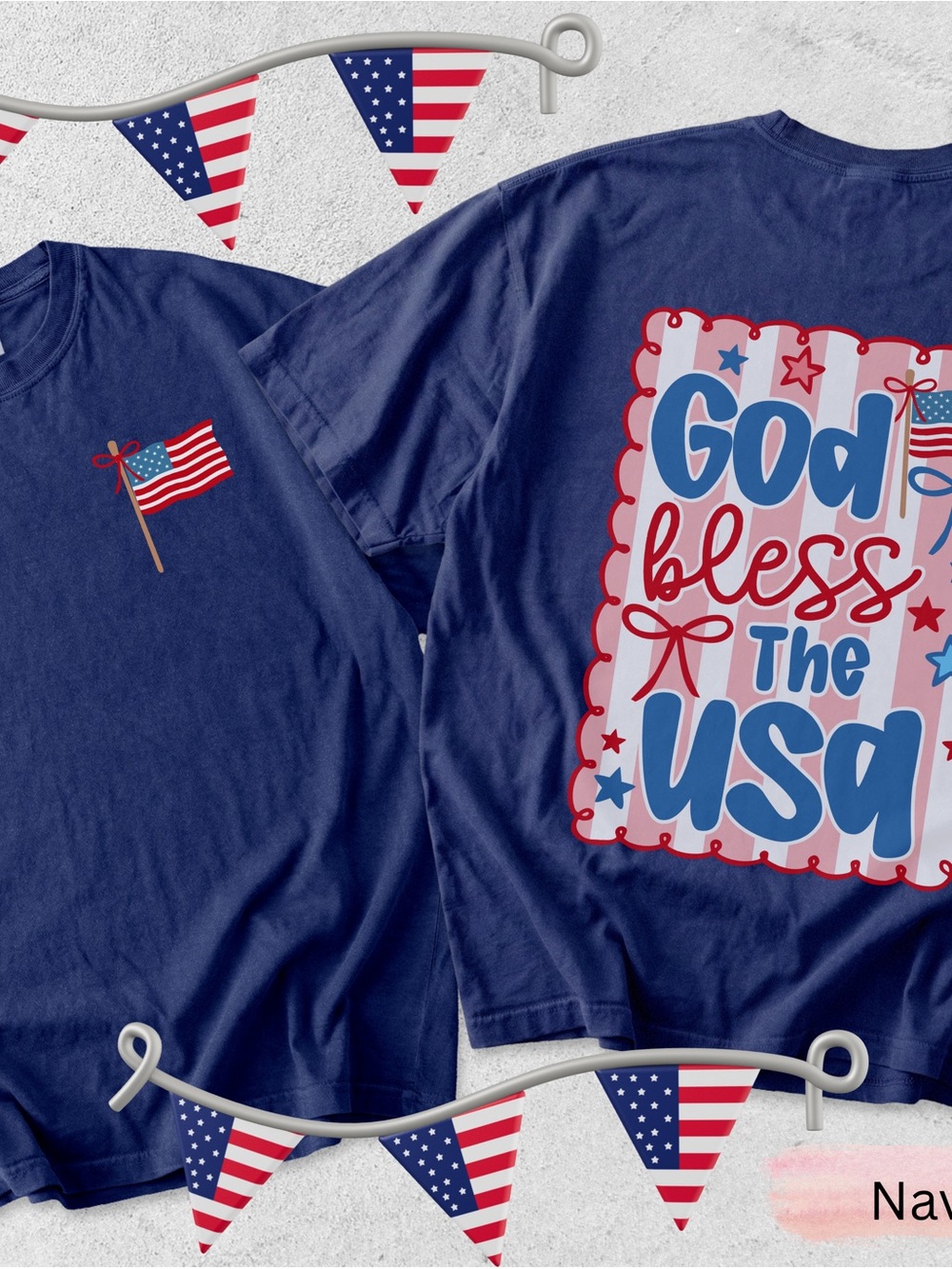 Navy 'God Bless The USA' Short Sleeve Tee